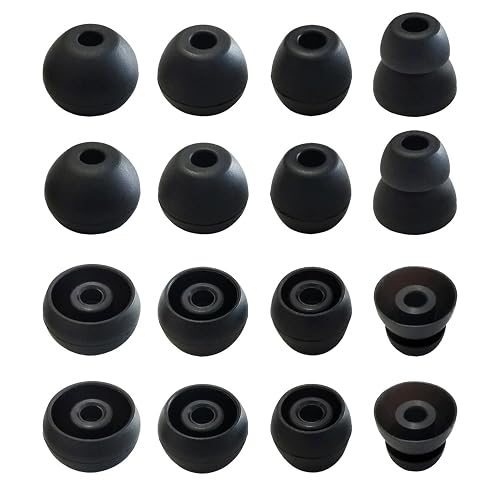 Silicone Replacement Ear Tips for Beats Flex, X, Powerbeats - Double Flange, Rubber, 8 Pairs Black