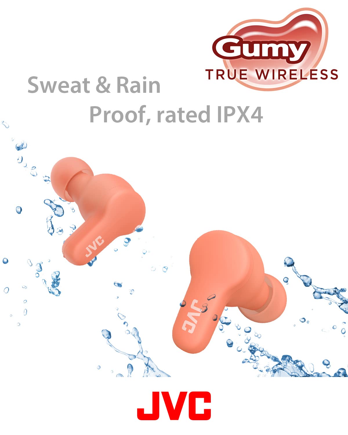JVC Gumy True Wireless Earbuds, Bluetooth 5.3, Charging Case, 24-Hour Playback, IPX4 Water Resistant, Comfortable Secure Fit with XS/S/M/L Earpieces…