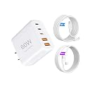 60W USB-C Charger?1-Pack 5-Port (3X USB-C + 2X USB-A) Fast Charging Block with 4FT + 6FT C-to-C Cables?Compatible for i Phone 17/17 Pro/17 Pro