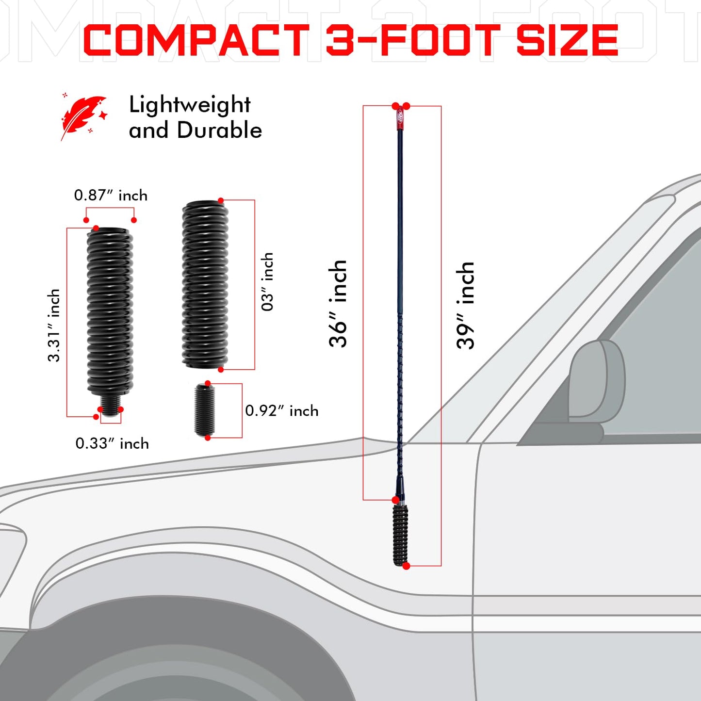 Prostick 3 Foot Fiberglass 1000 Watt Black CB Radio Antenna with Heavy Duty Black Stainless Steel Spring.