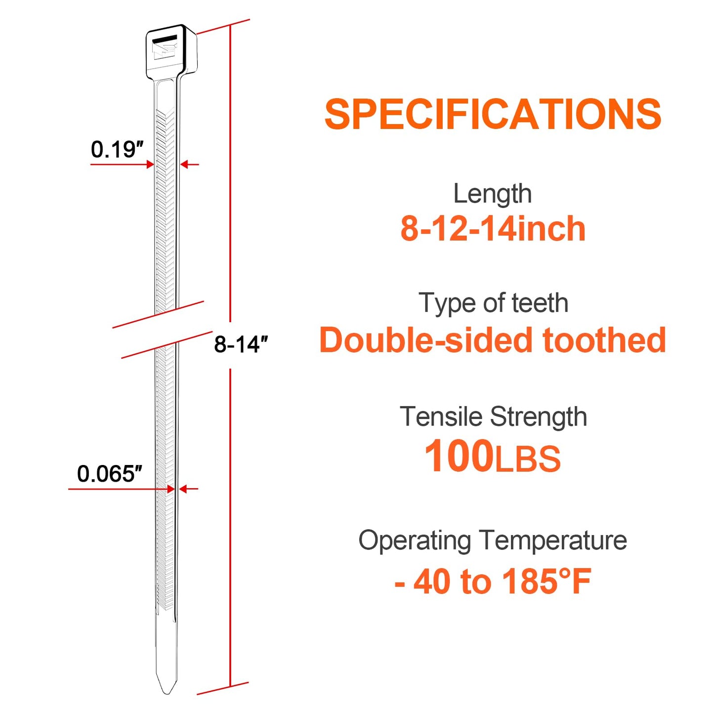 Zip Ties Assorted Size,8+12+14 Inch V-Shaped Toothed Double Sided Toothed,100 LBS Tensile Strength Heavy Duty Cable Wire Ties More Durable Nylon Tie