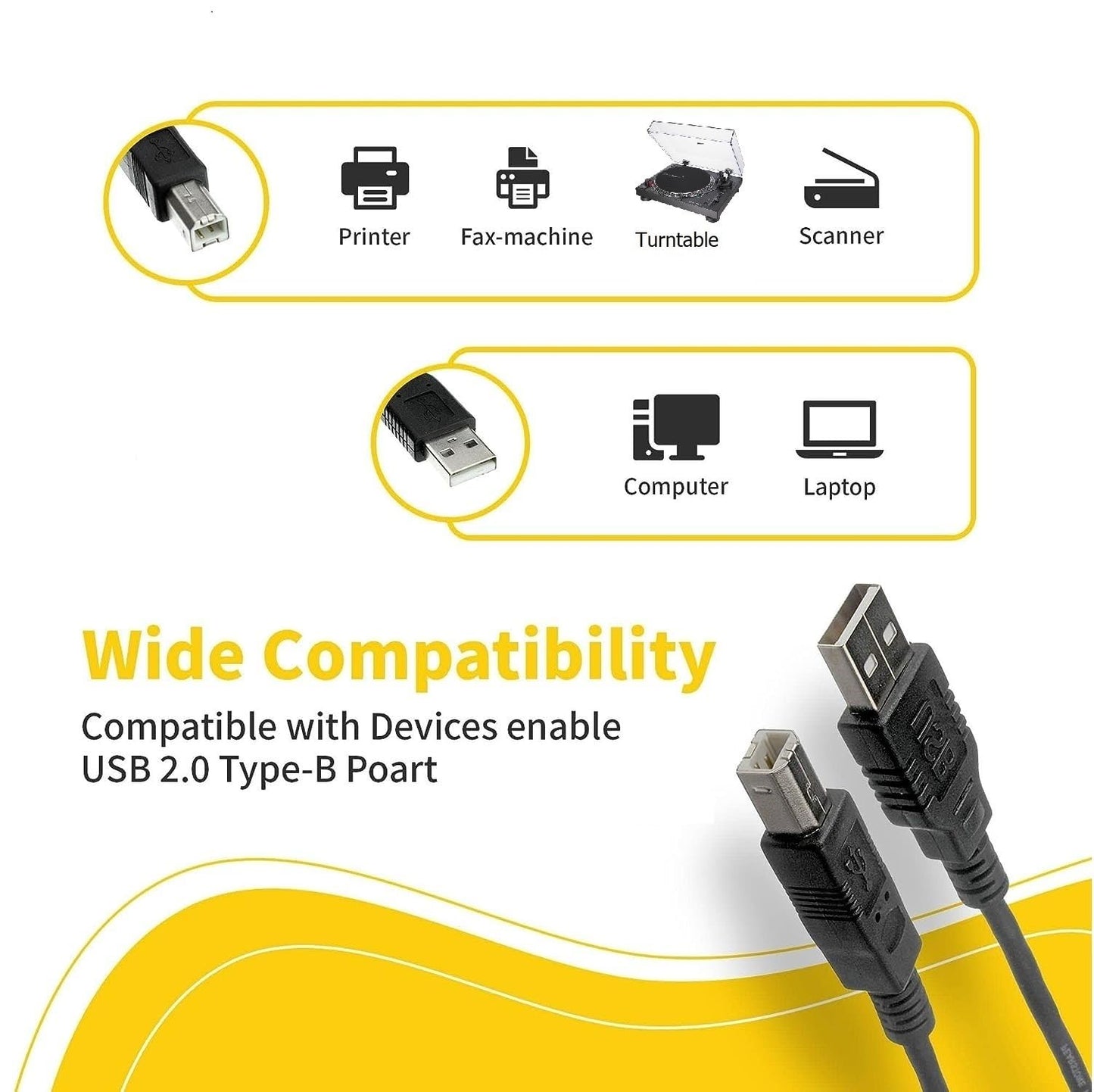 (10-Pack) USB A to B Printer Cable 10-ft., High Speed Scanner Printer Cord Compatible for HP Canon Dell Epson Brother Lexmark Xerox Samsung Piano DAC