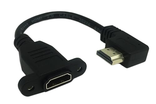 CERRXIAN 15cm 6inch High Speed HDMI 2.0 Right Angle HDMI Male to Female Extension Cable with Screw Hole Panel Mount Support 4K 60Hz Resolution for Blu