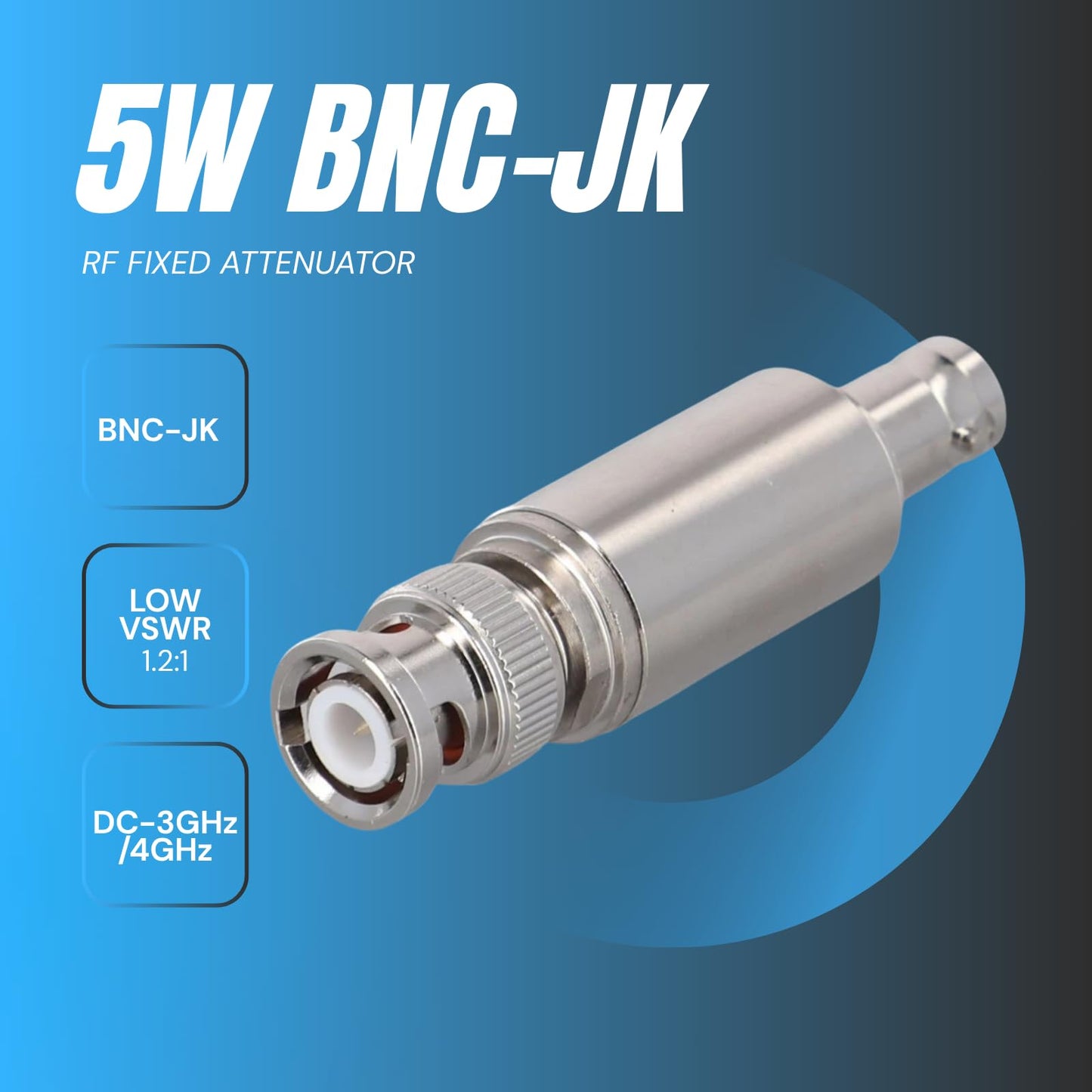 RFHawk 5W 50 Ohm BNC Attenuator 40dB,3GHz 5 Watt rf Coax Attenuator with BNC Male to Female rf Connector for Ham Radio,uhf Antenna (5W-BNC-3G-40dB)