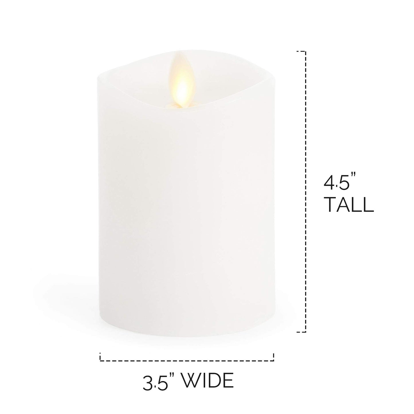 Luminara Flameless Pillar Candle, Small (4.5 inches, Unscented) Real-Flame Effect, Melted Edge, Real Wax, Smooth Finish, White, LED Battery-Powered