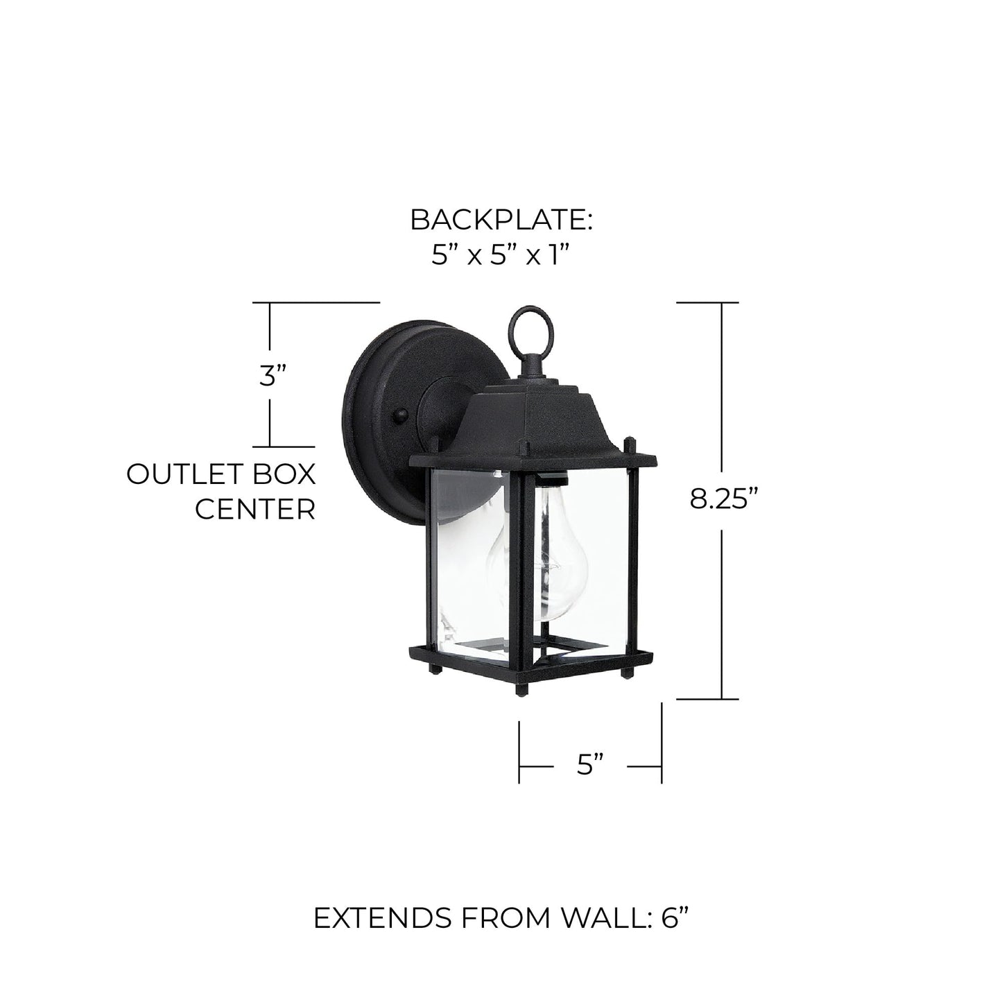 Capital Lighting HomePlace 9850BK Transitional Antique Glass Outdoor Wall Lantern, 1-Light 60 Watt, 8" H x 5" W, Black