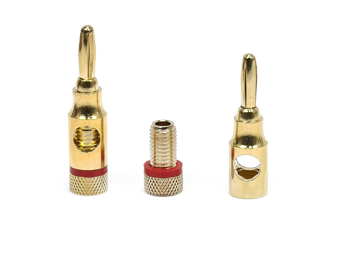 Monoprice 109437 5PRJX74047 Gold Plated Speaker Banana Plugs - 5 Pairs - Open Screw Type, For Speaker Wire, Home Theater, Wall Plates And More