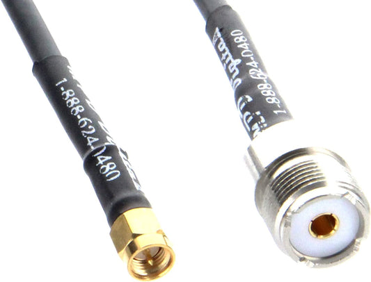 Yaesu Handheld Antenna Adapter Cable - 3 ft of Times Microwave LMR-195 Coax SO-239 to SMA Male Plug to UHF Female Coaxial Jumper Connects to UHF Mobile and Base Antennas