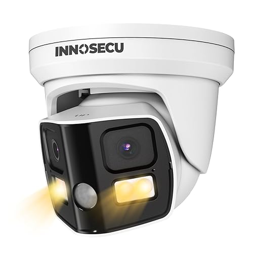 INNOSECU 8MP Dual Lens IP PoE Camera, Outdoor Dome Security Dome Camera with 180° Panoramic View, Waterproof IP67, Light Color Night Vision, Two-Way