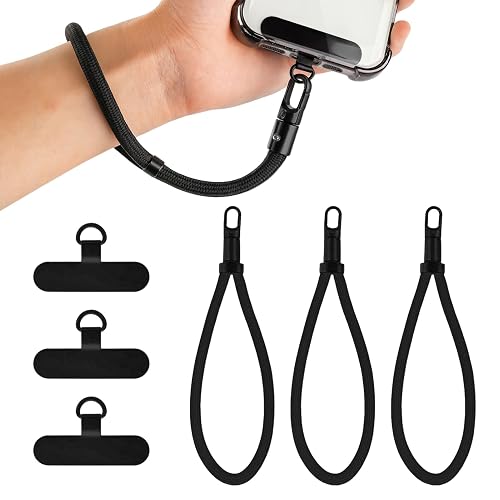 ZANEDY Universal Adjustable Phone Wrist Strap, Wristlet & Hand Cell Phone Lanyard With Metal Tether Tabs for Women and Men(3 Pack) (Black)