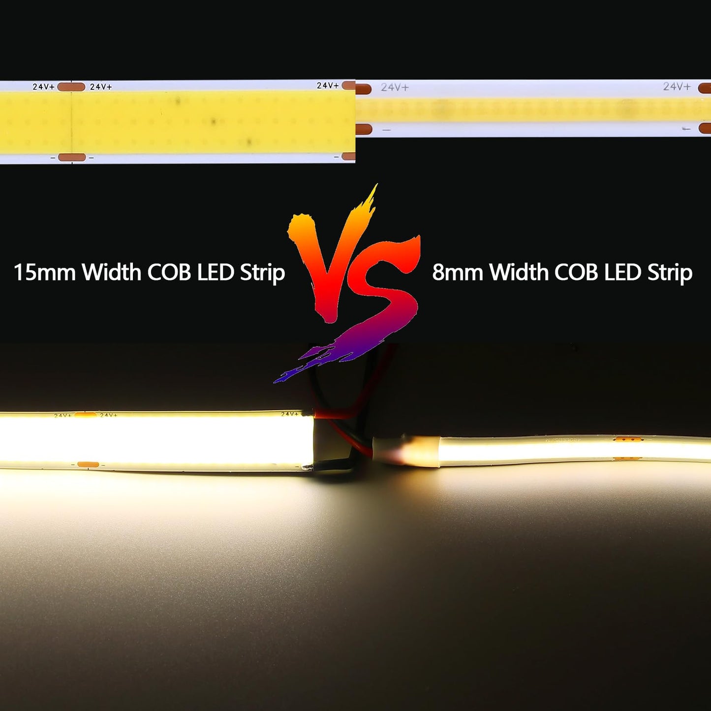 GOMING 24V 15mm Width COB LED Strip Natural White 4000K 960LED/M 16.4ft(5M) 120W High Brightness 13750lm CRI 93+ Big Luminous Surface IP20 Not