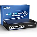 6-Port 2.5G PoE Switch with Dual 10GBASE-T, Vimin 4X 2.5G +2 x 10Gb RJ45 Ports Unmanaged PoE Switch, 60Gbps Capacity, 65W, 10G Switch Desktop Network