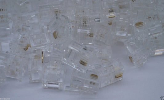 100 Durable 2 Pin RJ11 RJ-11 6P2C Modular Plug Telephone Phone Connector Clear