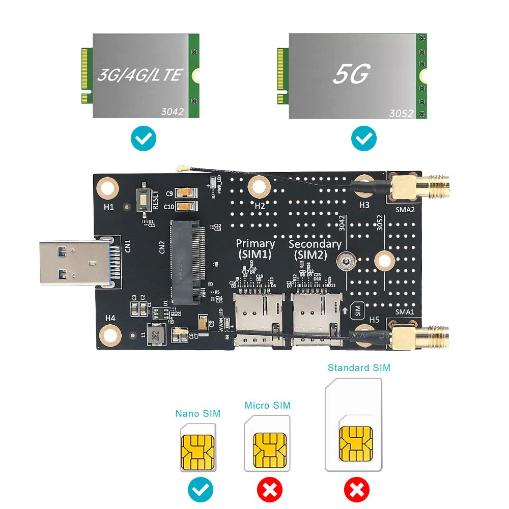 NGFF(M.2) to USB 3.0 Adapter with Dual Nano SIM Card Slot