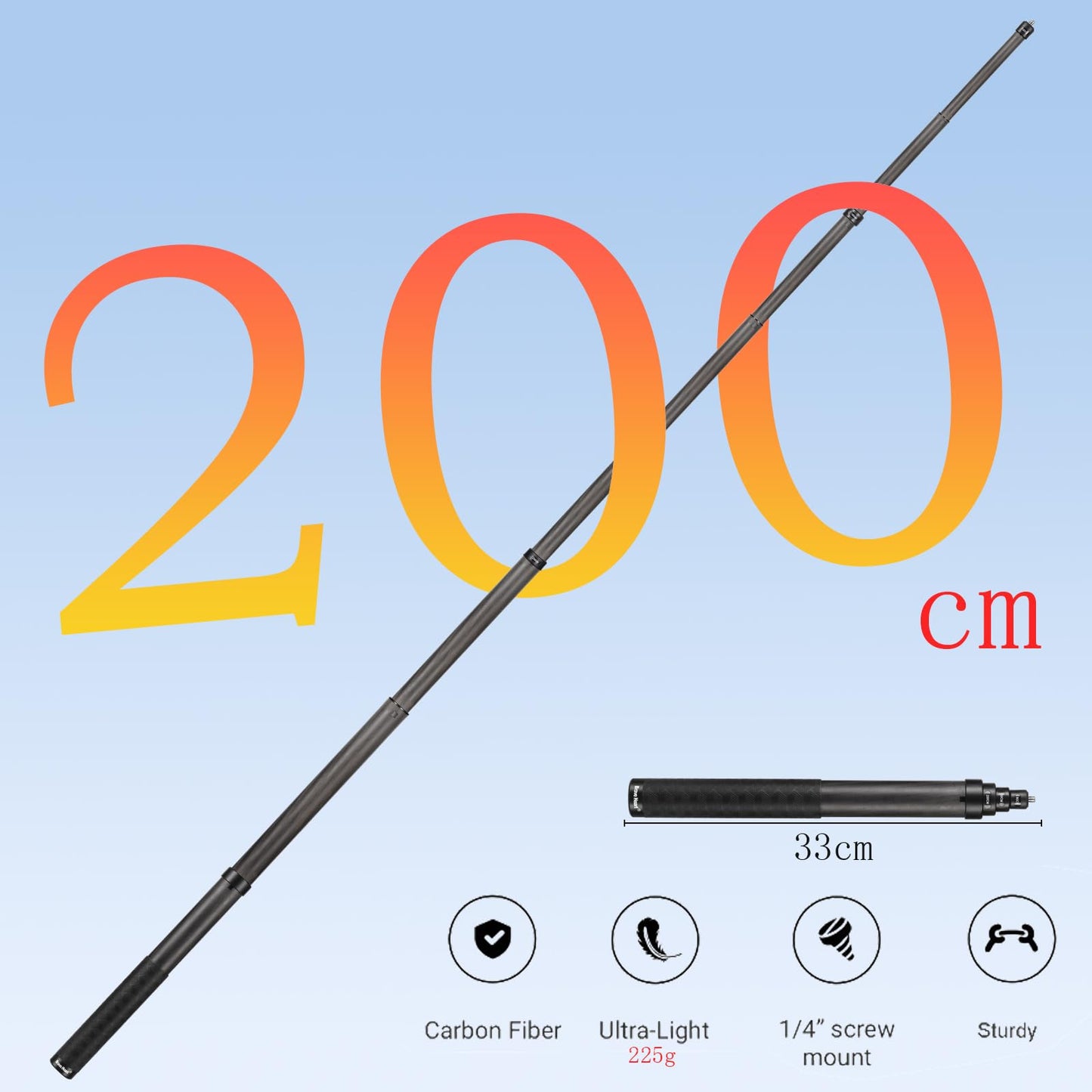 Kezhi 33cm Extended to 2m Long True Carbon Fiber Super Long Extend Invisible Selfie Stick for insta360 X5 x4 Insta 360 X5 x4 x3 x2 x one r rs for DJI