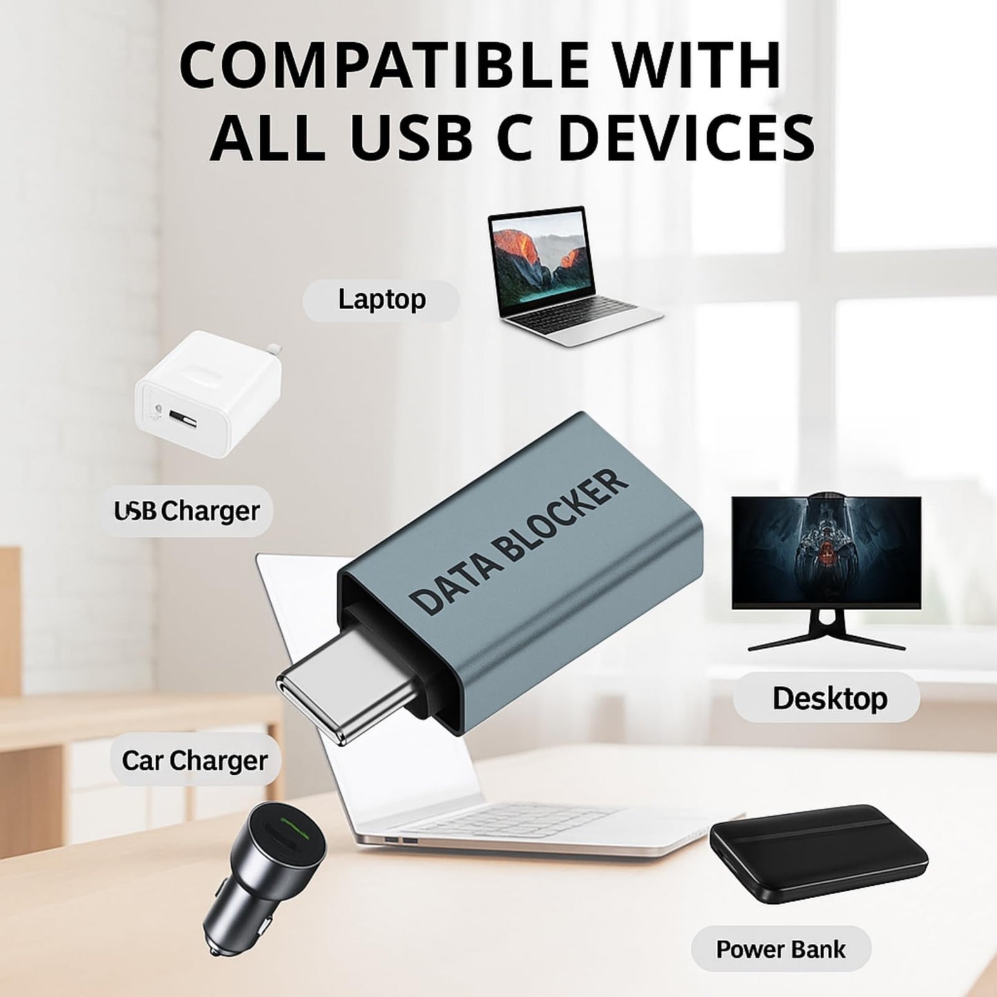 USB Data Blocker & USB C Data Blocker (4 Kinds), USB Type A & Type C Data Blocker Only for Charging, Provide Safe Charging Refuse Hacking, Protect