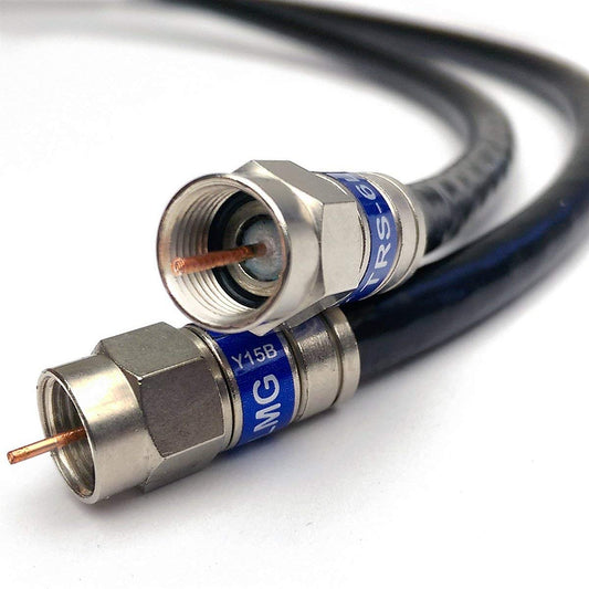 25ft Quad Shield Solid Copper 3GHZ RG-6 Coaxial Cable 75 Ohm (DIRECTV Satellite TV or Broadband Internet) Anti Corrosion Brass Connector RG6 Fittings Assembled in USA by PHAT SATELLITE INTL