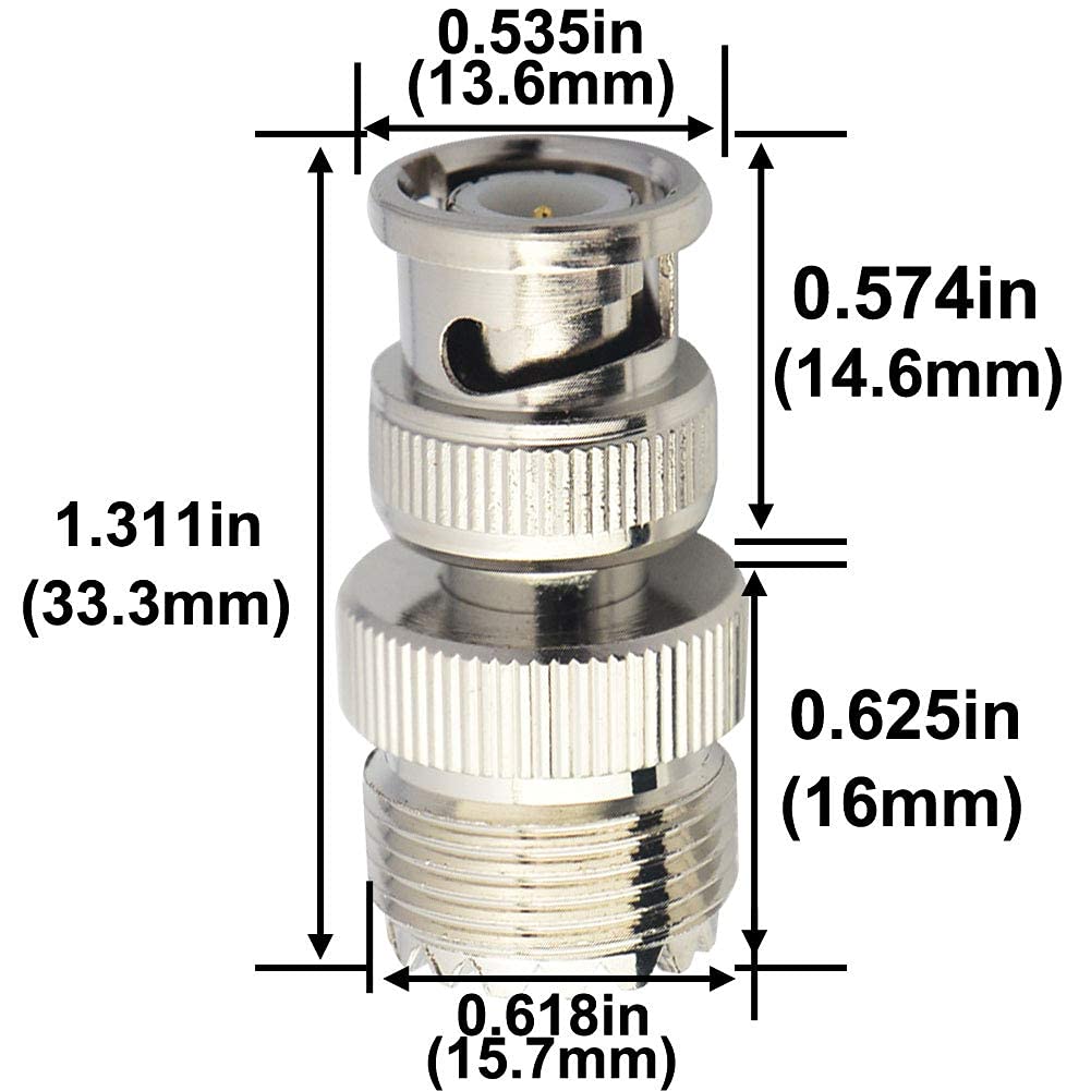 Boobrie 2pcs BNC UHF RF Coaxial Coax Adapter SO239 UHF Female to BNC Male Connector Low Loss Ham Radio Coax Adapter for RF Antennas/Wireless LAN