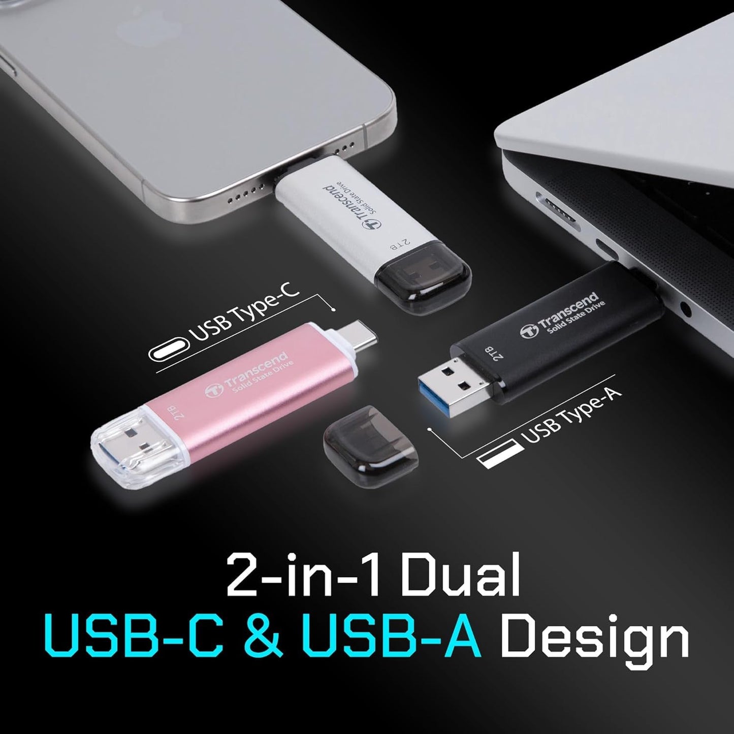 Transcend ESD310 128GB External SSD, Up to 1,050MB/s, Dual USB Flash Drive for iPhone/iPad/Mac/Windows, Android/Tablet/PC, USB 3.2 Gen 2 Thumb Drive