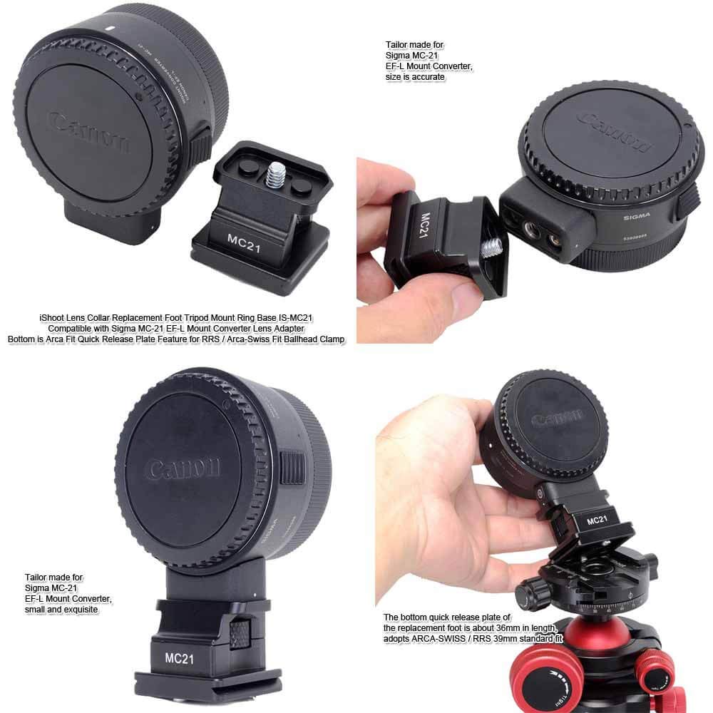 iShoot Metal Lens Collar Replacement Foot Tripod Mount Ring Base Compatible with Sigma MC-21 EF-L Mount Converter Lens Adapter, Lens Support Bracket