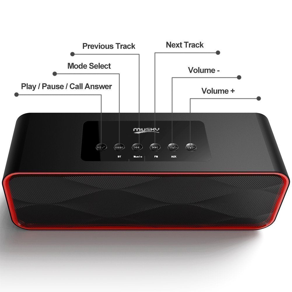 Portable Wireless Bluetooth Stereo Speaker with Powerful Sound 10W Acoustic Drivers Built-in Mic FM Radio Micro SD Card USB AUX-in Slot