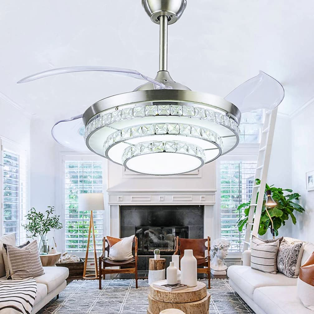 RuiWing Home 42" Crystal Ceiling Fan with Light Modern LED Chandelier