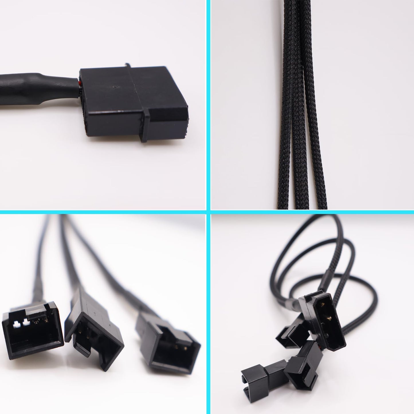 2Pcs PMW Fan Splitter Cable 4Pin to 3Pin/4Pin PC Case Fan D Type Sleeved Adapter Cable 1 to 3 PMW Fan Splitter Extension Power Cable Power Adapter