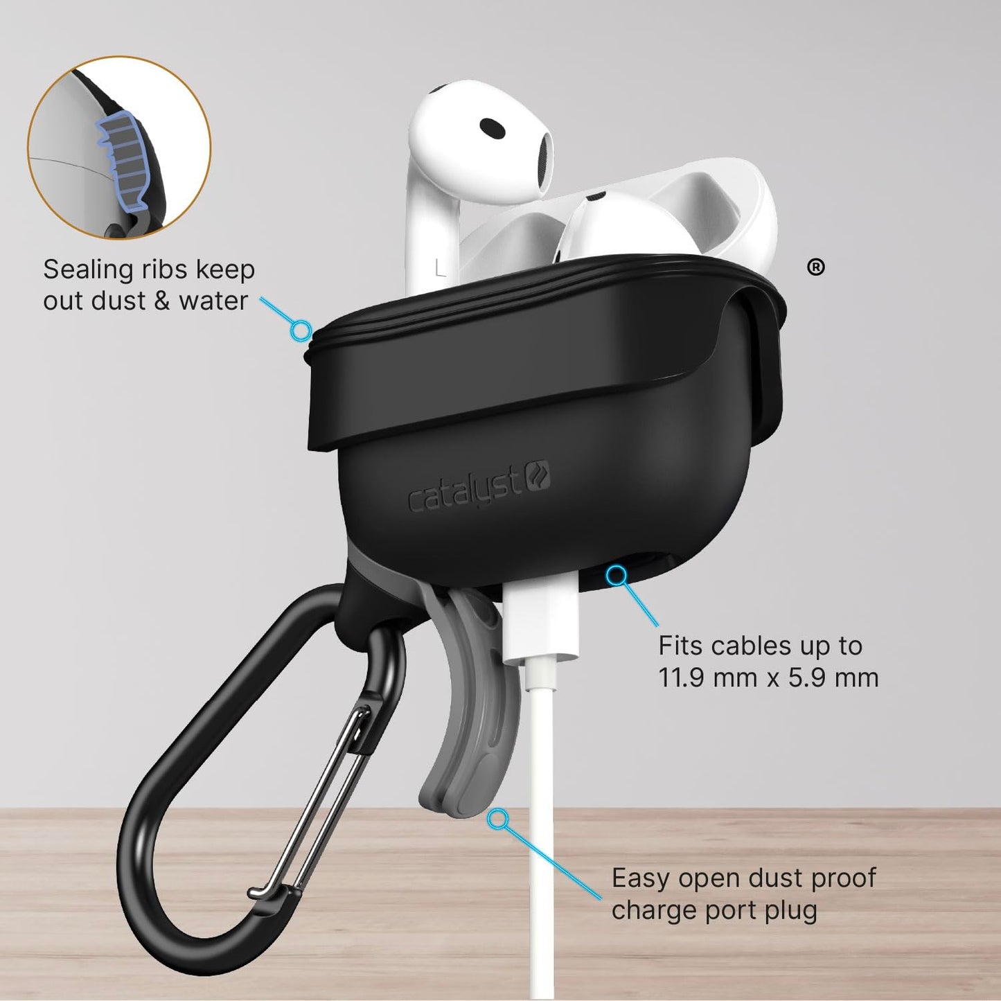 Catalyst Waterproof Case for AirPods 4 - Drop Protection for Apple AirPods 4th Generation with Carabiner, Wireless Charging Silicone Cover for Apple