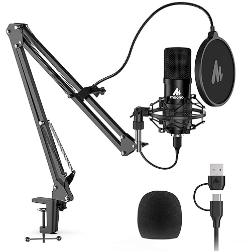 USB Microphone, MAONO 192KHZ/24Bit Plug & Play PC Computer Podcast Condenser Cardioid Metal Mic Kit with Professional Sound Chipset for Recording