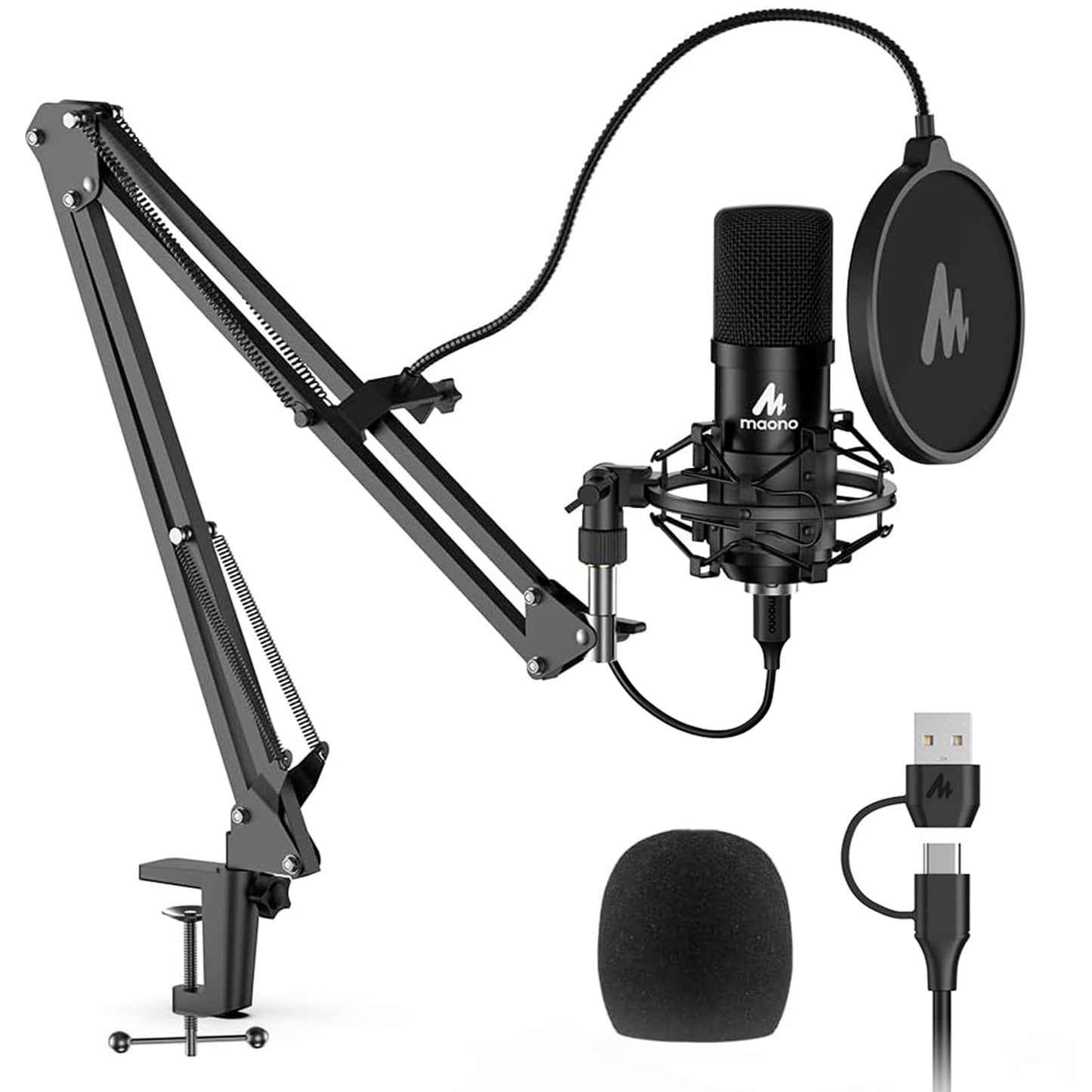 USB Microphone, MAONO 192KHZ/24Bit Plug & Play PC Computer Podcast Condenser Cardioid Metal Mic Kit with Professional Sound Chipset for Recording