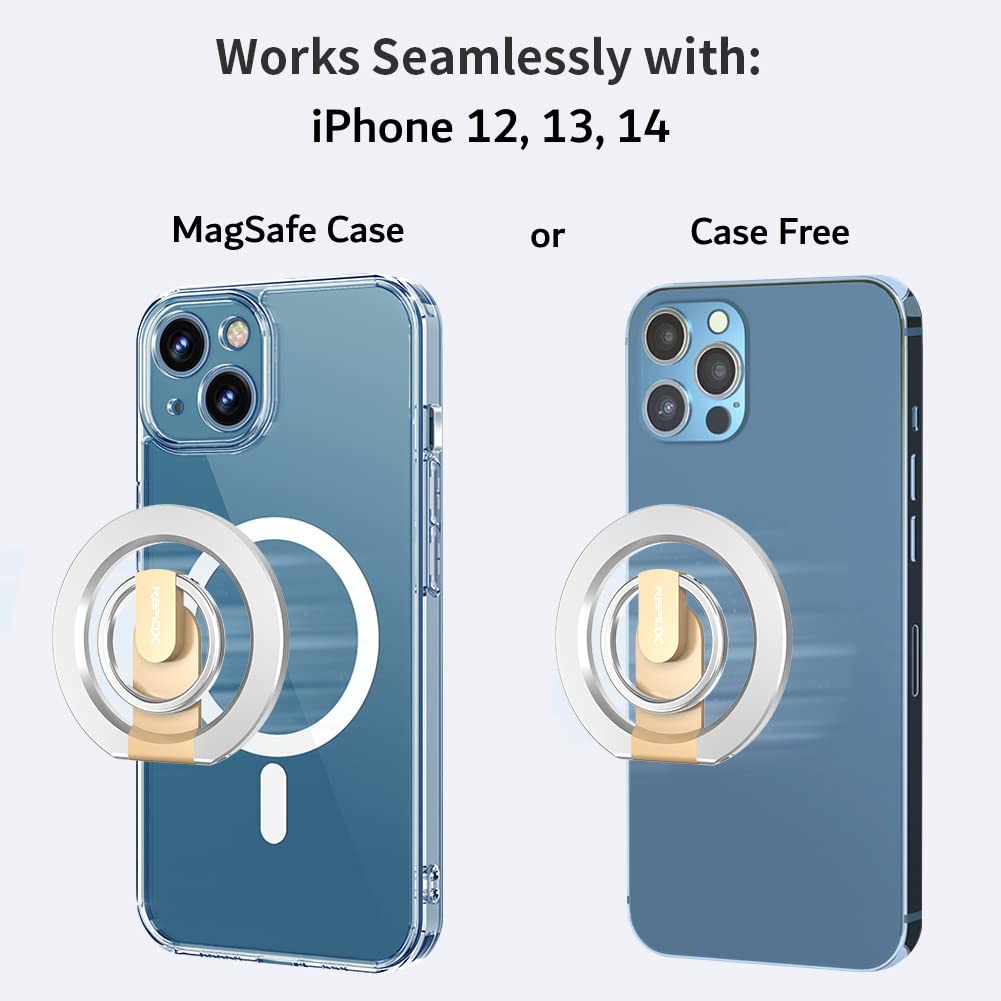 RapidX Snapo 2-in-1 Magnetic Phone Grip & Stand, Holder with Adjustable Kickstand, MagSafe Compatible with iPhone 14, 13, 12 Pro, Pro Max, Mini (Gold)