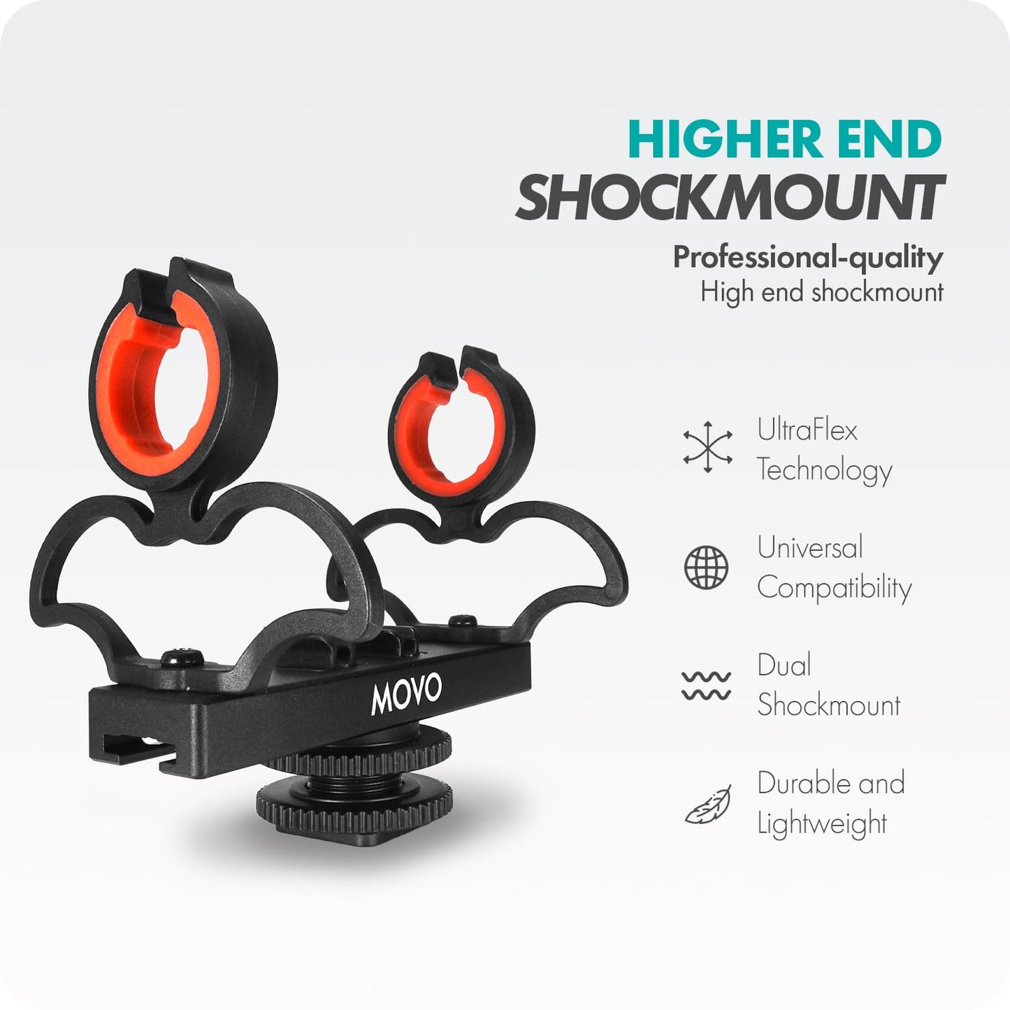 Movo SM6 Ultraflex Premium Shockmount for Shotgun Microphones - Compatible with Rode NTG Series, Sennheiser MKE600, Audio-Technica AT875R, and More
