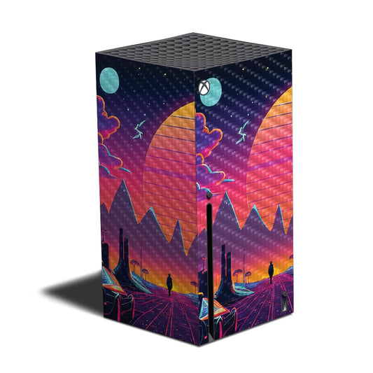 Carbon Fiber Gaming Skin Compatible with Xbox Series X - Synthwave Fringe - Premium 3M Vinyl Protective Wrap Decal Cover - Easy to Apply | Crafted in