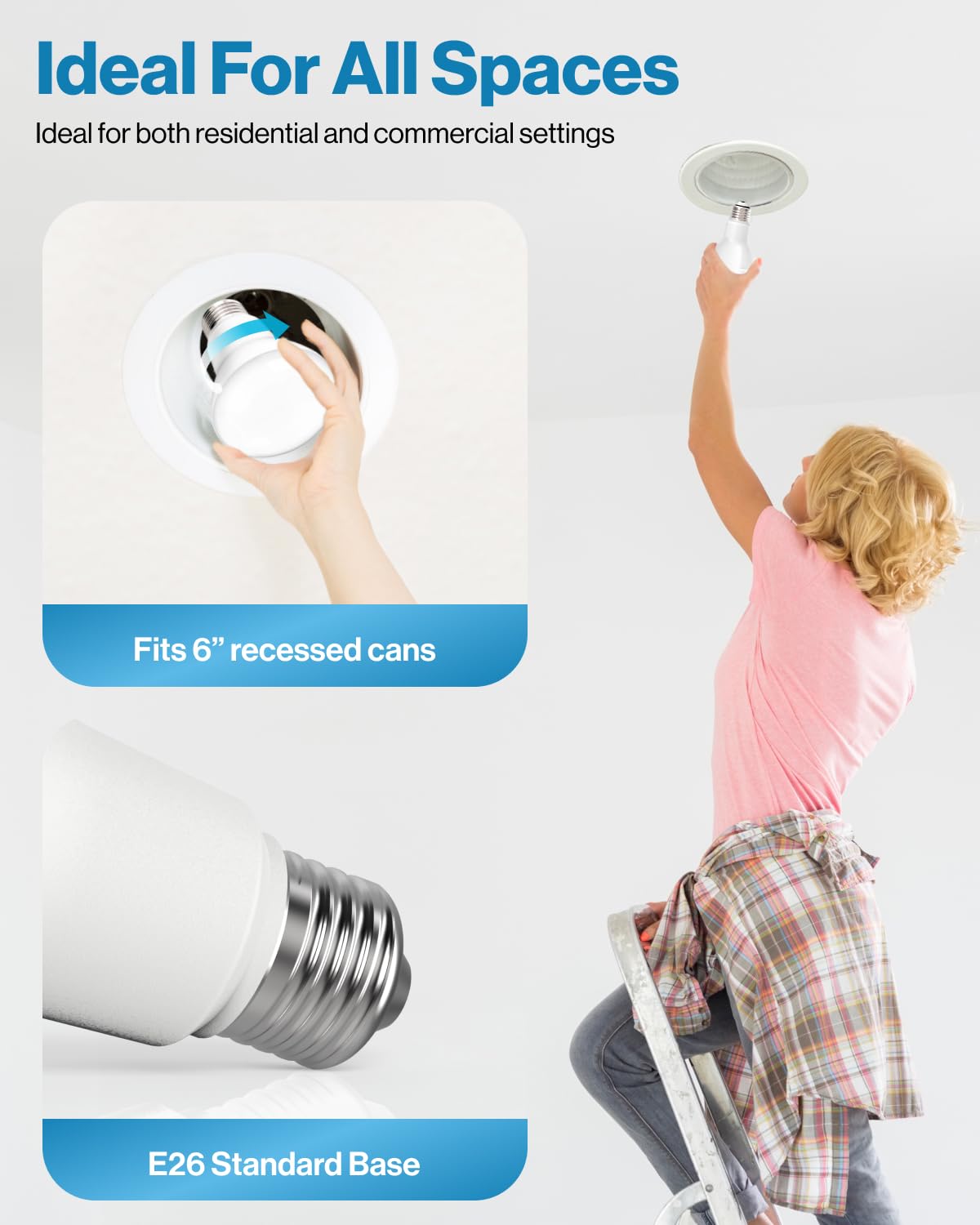 Sunco 6 Pack BR40 LED Flood Light Bulb, E26, 17W=100W, 2700K Soft White
