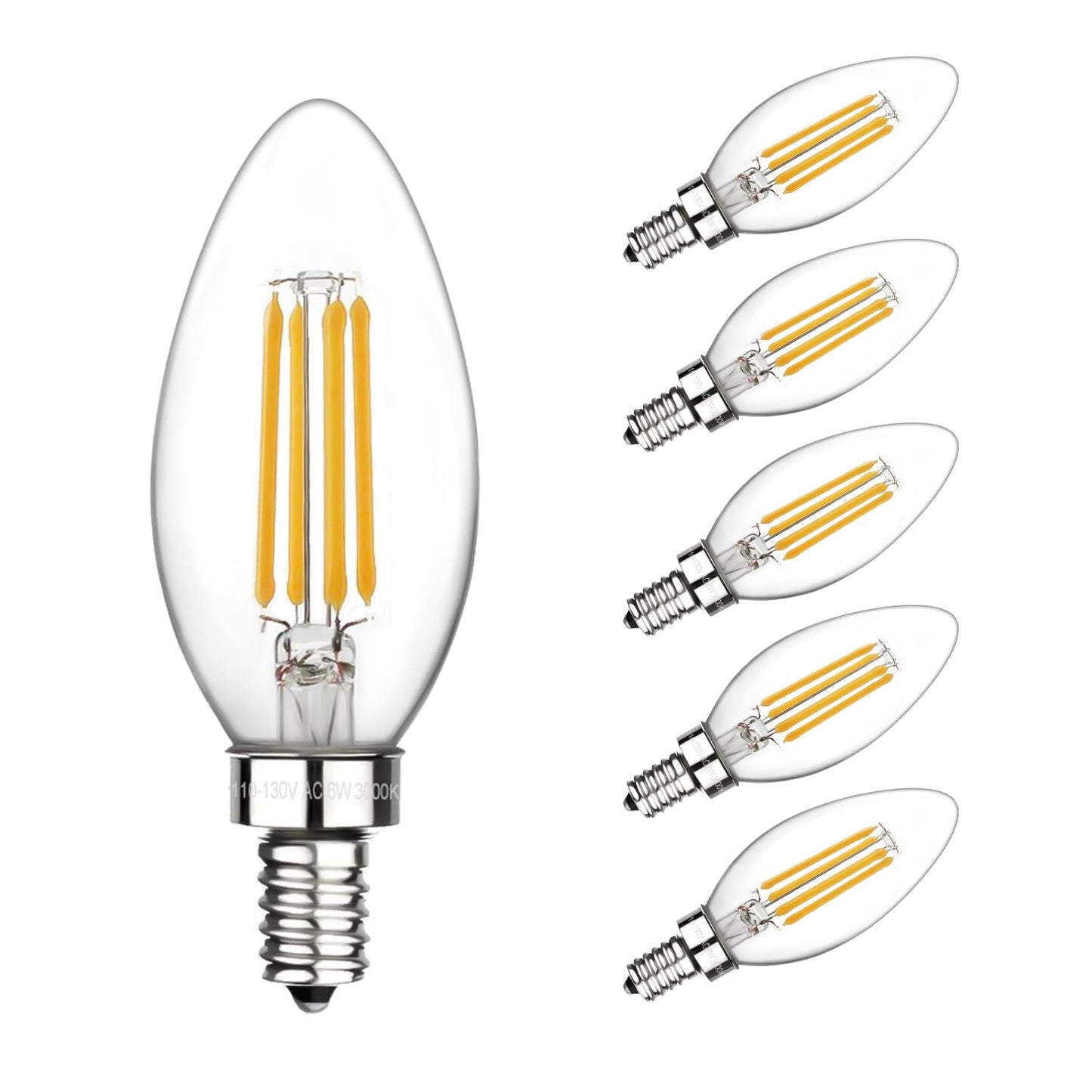 Boncoo E12 Candelabra Bulbs 60 Watt, Chandelier Light Bulbs LED Candle Bulb 3000K Soft White, B11 LED Bulb Dimmable 6W 500 Lumens Filament Decorative