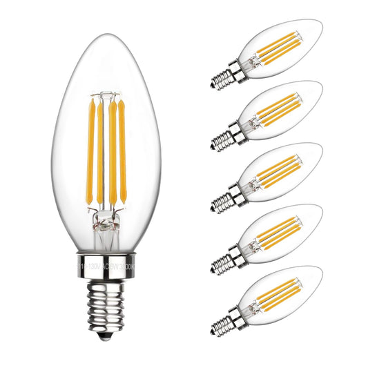 Boncoo E12 Candelabra Bulbs 60 Watt, Chandelier Light Bulbs LED Candle Bulb 3000K Soft White, B11 LED Bulb Dimmable 6W 500 Lumens Filament Decorative
