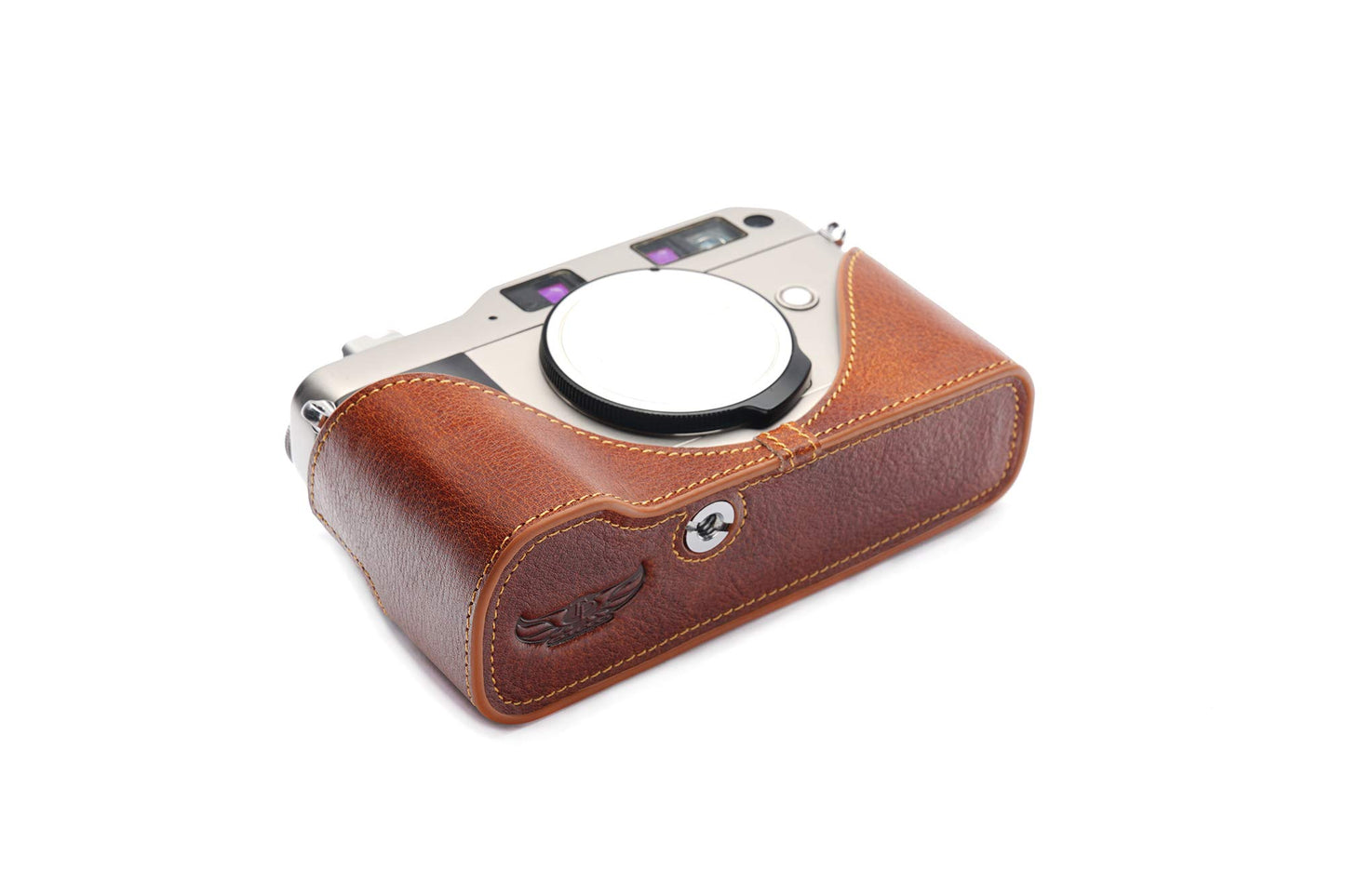 Contax G1 Case, BolinUS Handmade Genuine Real Leather Half Camera Case Bag Cover for Contax G1 Camera with Hand Strap (LavaBrown)