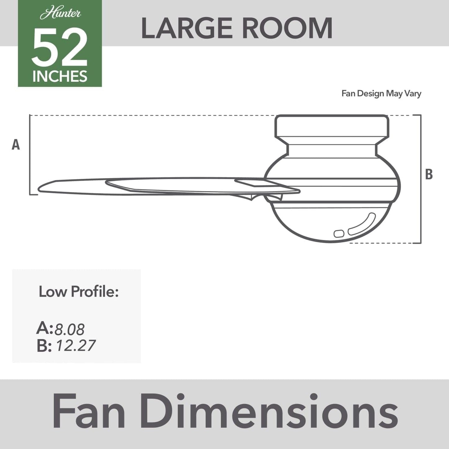 Hunter Fan 52 inch Low Profile Matte Silver Indoor Ceiling Fan with LED Light and Remote Control, Holiday Gift for Bedroom, Living Room, Dining Room