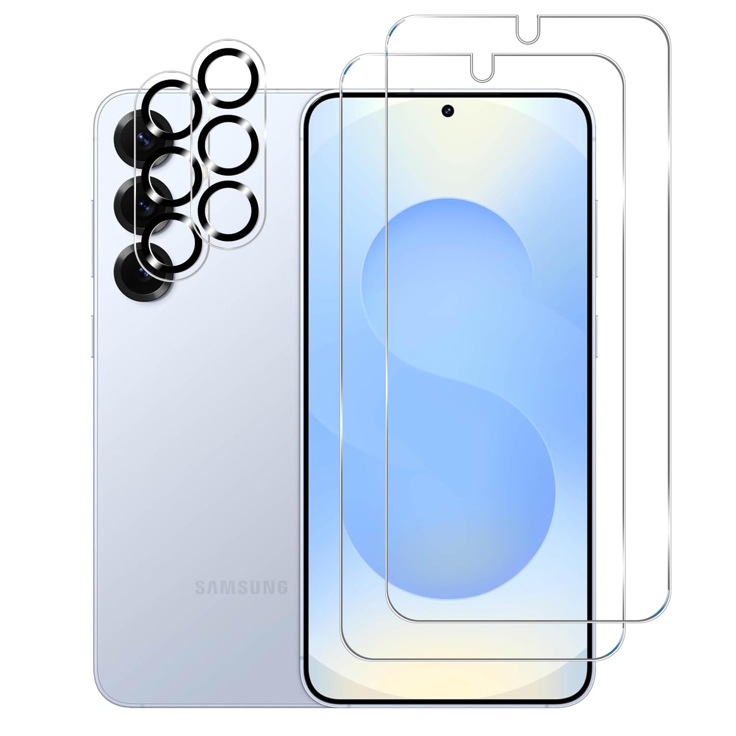 BIGFACE Galaxy S25 Tempered Glass Screen Protector + Camera Lens Protector [ 2 + 2 Pack ][Case Friendly] [Anti-Scratch] [Ultrasonic Fingerprint