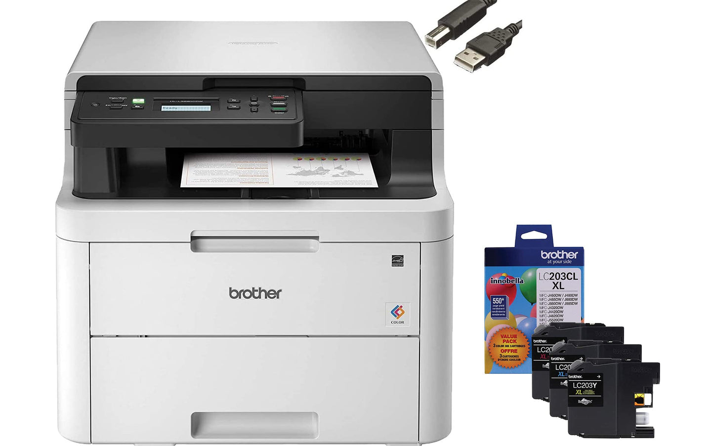 Brother HL-L3290CDW Wireless Compact Digital Color Laser All-in-One Printer, Duplex Printing, Print Scan Copy, 30 Bonus Ink Cartridges, Compatible