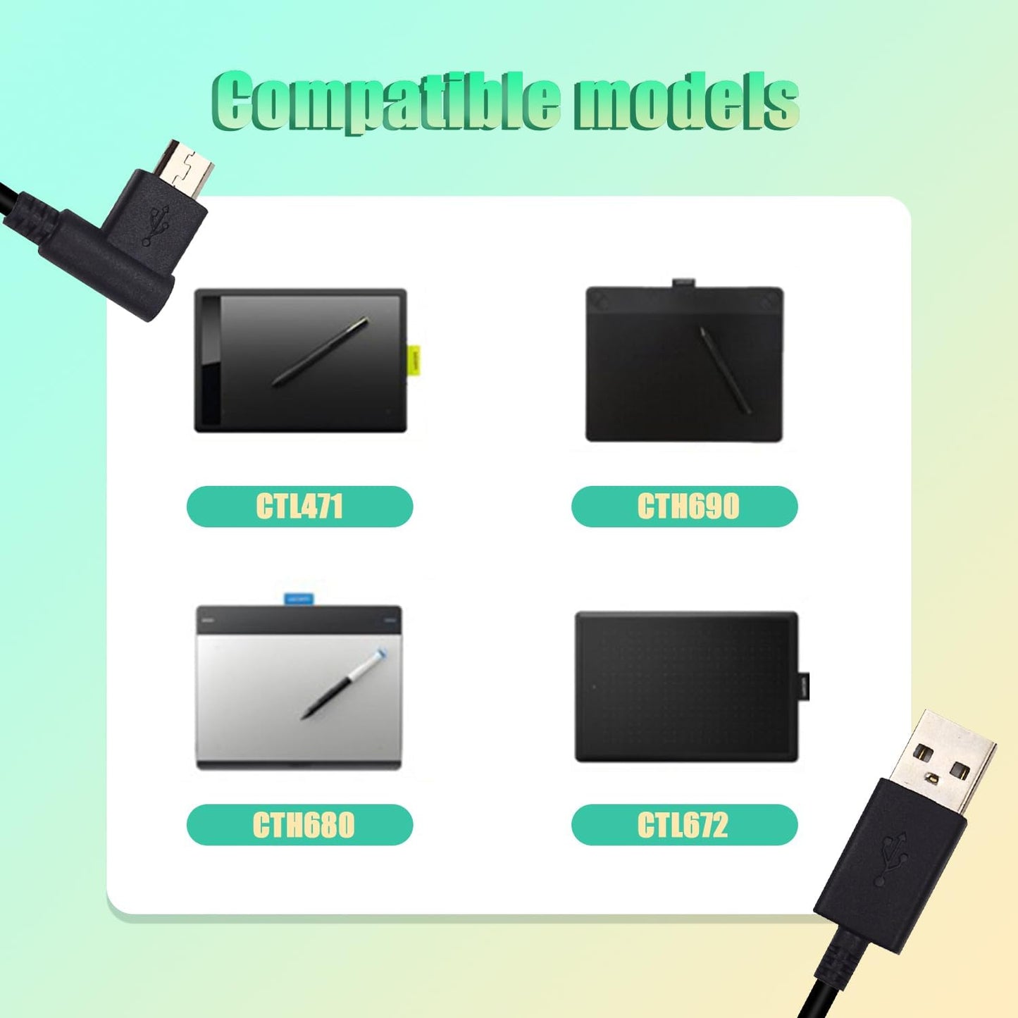 Adhiper Micro USB Charging Cable Replacement Data Sync Power Cord for Wacom Intuos Tablet, Drawing Tablet Cable for Wacom-Intuos CTL480 CTH480 CTH680