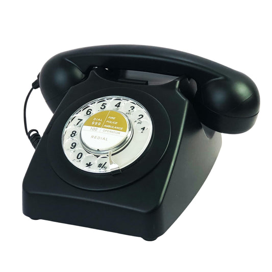 Benotek Black Landline Phone Corded Rotary Dial Telephones 1980'S Classic Old Style Retro Desk Phone Home Office School Hotel