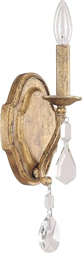 Capital Lighting 1616AG-CR Blakely K9 Crystal Wall Sconce, 1-Light 60 Watt, 13" H x 5" W, Antique Gold