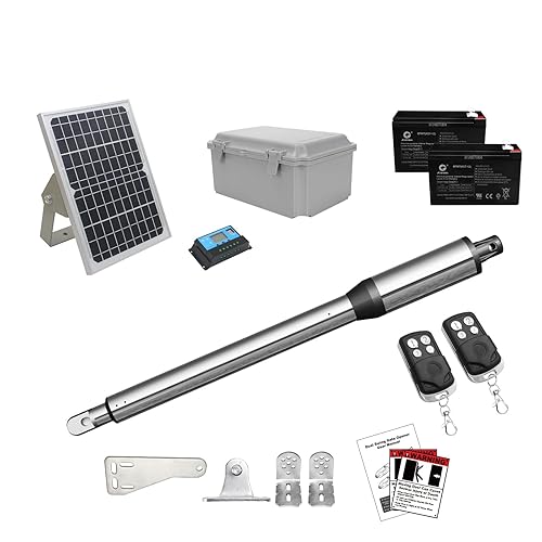 JUJIANG C01 Solar Gate Opener with Batteries & Solar Panel for Single Swing Gates Up to 440lb 12FT Automatic Gate Openers with Remote Complete Kit