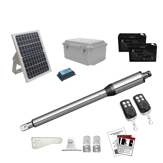 JUJIANG C01 Solar Gate Opener with Batteries & Solar Panel for Single Swing Gates Up to 440lb 12FT Automatic Gate Openers with Remote Complete Kit