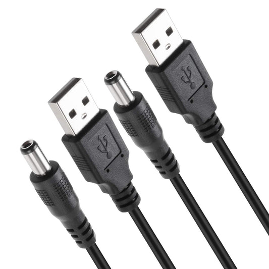 TENINYU USB 2.0 A Male to DC 5.5x2.1mm 5 Volt 24AWG DC Connector Charge Barrel Jack Power Cable Black, 3FT (Max 2.5 Ampere Power Cable, Center PIN