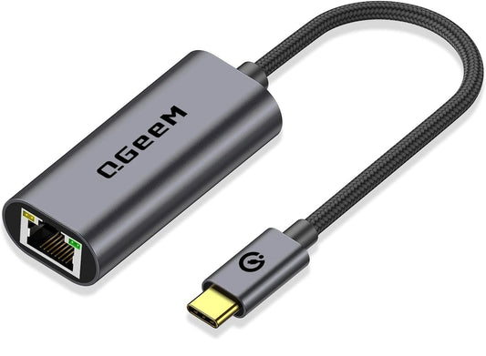 USB C to Ethernet Adapter, QGeeM Gigabit Ethernet to USB Type C, Thunderbolt 3/4 to RJ45 LAN Network Adapter Compatible for iPhone 15 Pro/max, MacBook