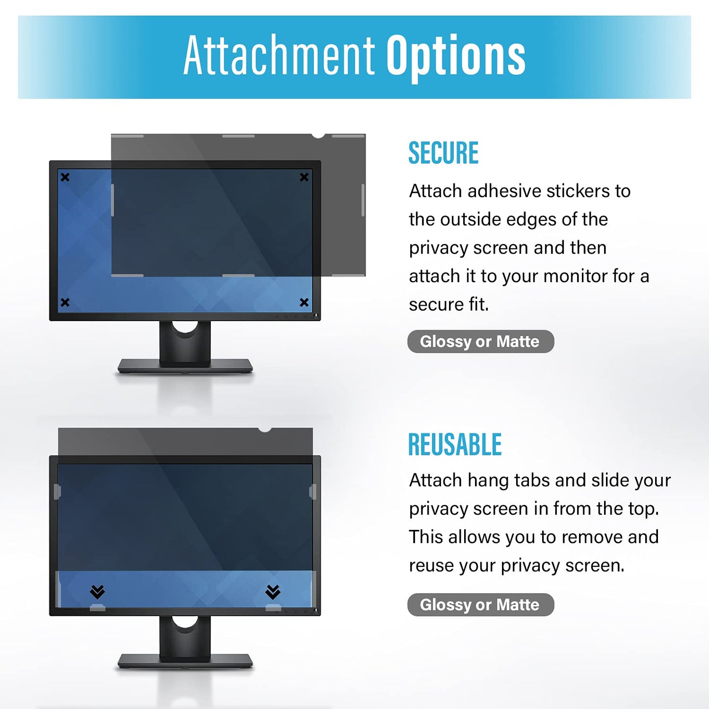 Privacy Screen Filter and Anti Glare for 19 Inches Desktop Computer Widescreen Monitor with Aspect Ratio 16:10 Please Check Dimension Carefully