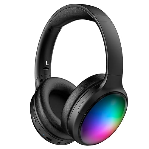 ONITOON Bluetooth Headphone with Cool RGB Light, Foldable Lightweight Wireless Over Ear Headphone, 90° Rotatable Earcups, HiFi Stereo with Deep Bass…