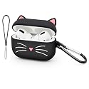YONOCOSTA Cute Airpods Pro Case, Black Whisker Cat Kitty Airpods Pro 2 Case, Funny 3D Cartoon Animals Shockproof Soft Silicone Charging Cover